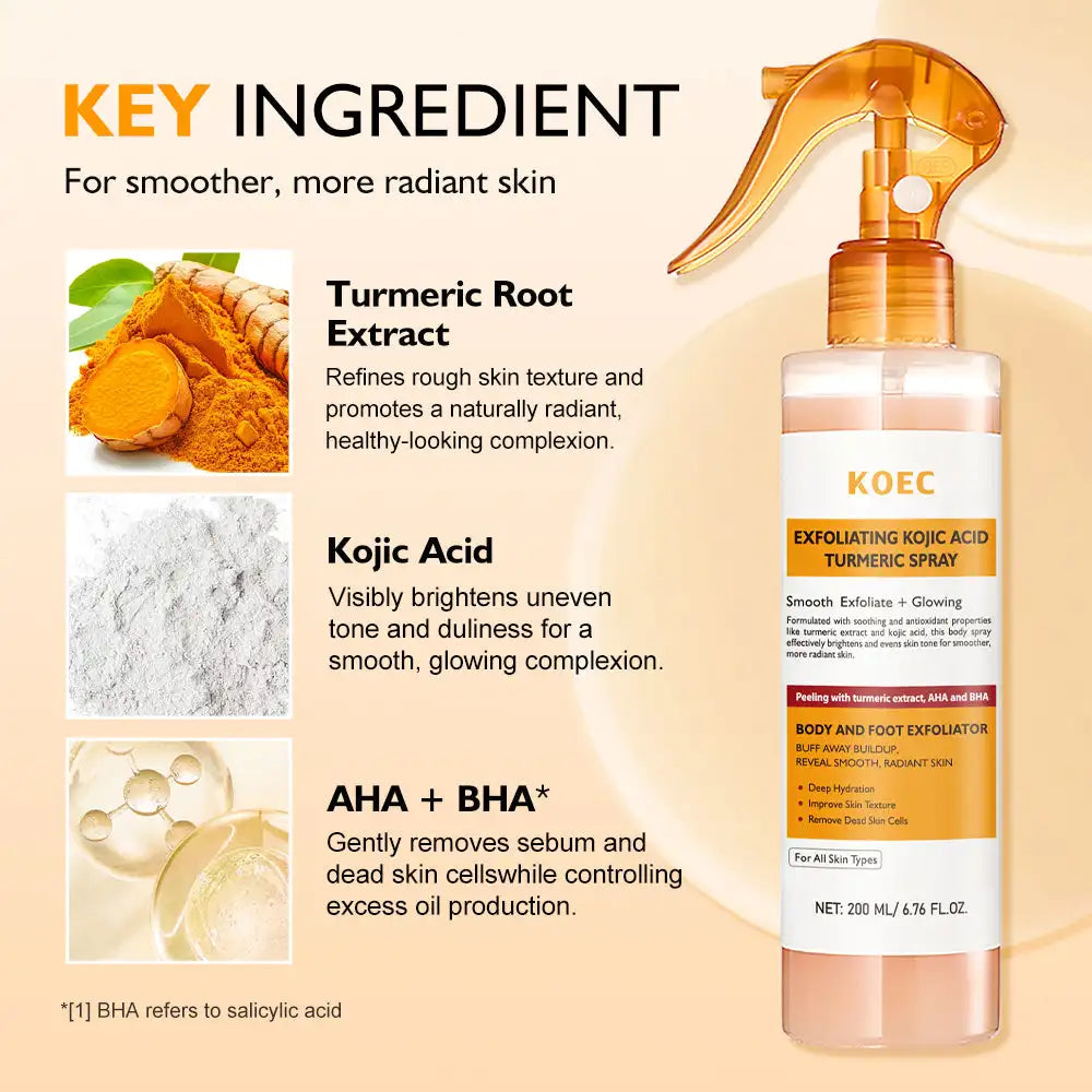 200ml KOEC Kojic Acid Turmeric Exfoliating Spray Soothing Glowing Hydrating Remove Dead Cells Improve Skin Texture Cleanse Pores