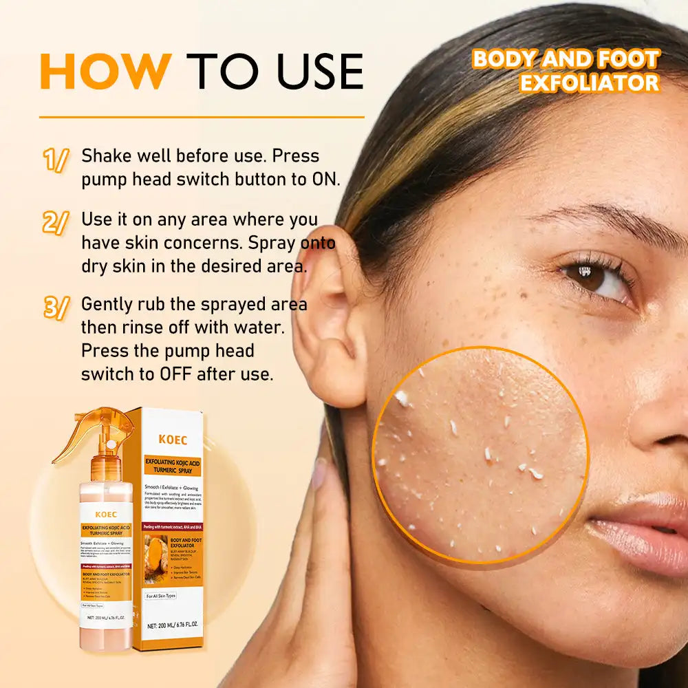 200ml KOEC Kojic Acid Turmeric Exfoliating Spray Soothing Glowing Hydrating Remove Dead Cells Improve Skin Texture Cleanse Pores